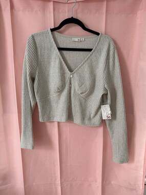 SO Waffle Front Long Sleeve Knit Cardigan Top Medium